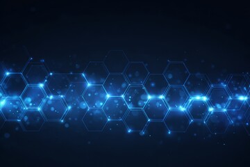 Glowing blue hexagonal grid with floating particles