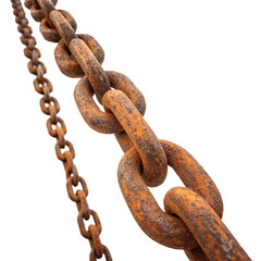 Obraz premium Rusty Chains on transparent Background, Close-up View of Oxidized Metal Links