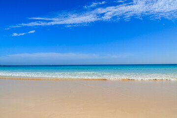 Fototapeta premium View of the Atlantic ocean at Corralejo beach on Fuerteventura island, Canary, Spain