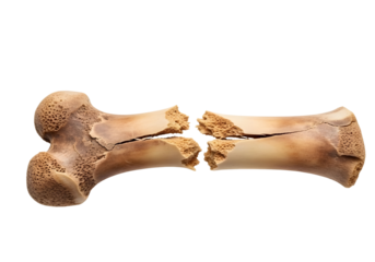 Severe comminuted fracture of a human bone isolated on transparent background