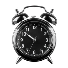 Vintage Alarm Clock in Classic Design with Black Face and Silver Trim on White Background for Time Management isolated on transparent background