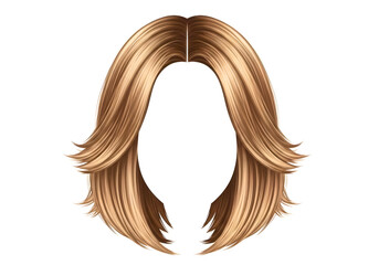 Long brown hair extension piece with center part isolated on transparent background