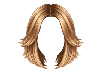 Long brown hair extension piece with center part isolated on transparent background