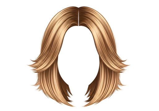 Long brown hair extension piece with center part isolated on transparent background