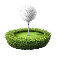 Golf Ball on Tee in Lush Green Grass with Soft Natural Lighting for Sports Advertising isolated on transparent background