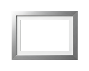 Silver picture frame with a white mat ready for your artwork on transparent background