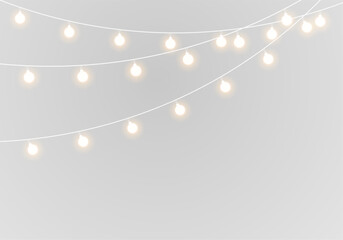 Classic christmas garland png with shining bulbs, festive light decoration, elegant illuminated overlay © Vitalii