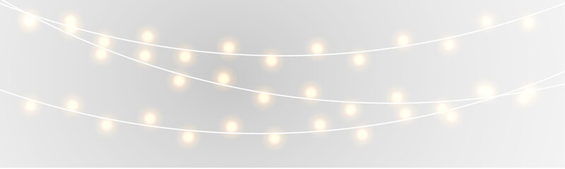 Stylish festive garland png with warm glowing bulbs, christmas decoration overlay © Vitalii