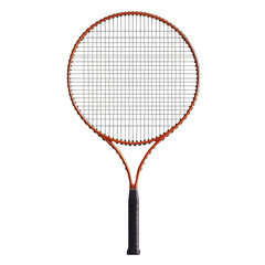 Tennis Racket in Modern Design with Orange Frame and Black Grip in Studio Lighting for Sports Equipment isolated on transparent background
