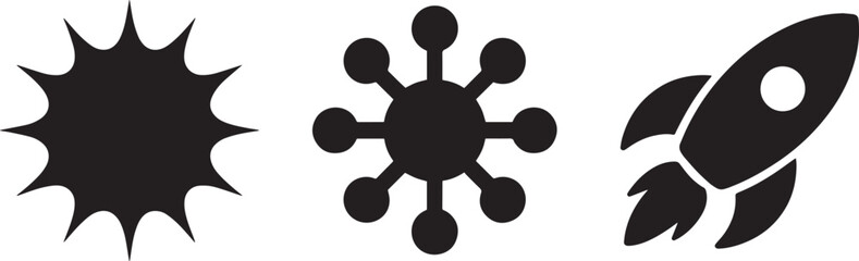 Explosion star, network connection and rocket ship icon on checkered background © MC Creative