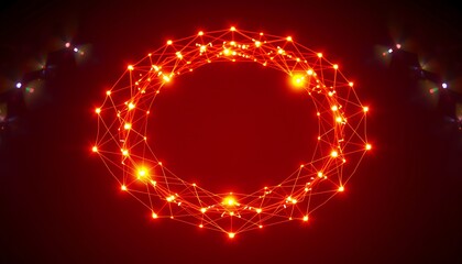 Naklejka premium Illuminated Red Network Sphere with Bokeh Lights in Background abstract connection