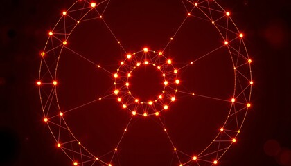 Intricate radial pattern of glowing orange lights and connecting lines on a dark background image photo