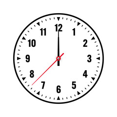 Mechanical clock face with arabic numerals, bezel. Watch dial with minute, hour marks and numbers. Timer or stopwatch element. Blank measuring circle scale with divisions. Vector illustration