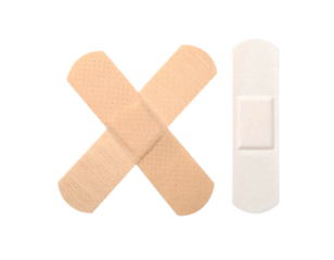 Two adhesive bandages arranged to form an X and a single bandage