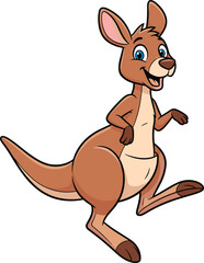 Cute cartoon kangaroo illustration, happy kangaroo character jumping isolated on white background for kids education design projects