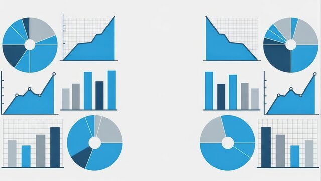 Data Visualization and Business Analytics Charts with Pie, Bar, and Line Graphs for Financial Reports and Market Analysis. - Powered by Adobe