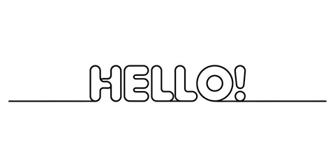 A minimalist continuous line drawing of the word hello with an exclamation mark on a white background Vector, illustration