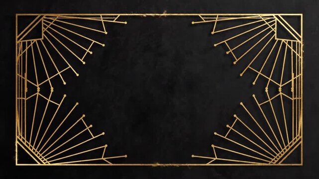 Art deco golden frame on black background. Vintage geometric border design for invitation card or elegant event.