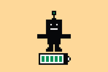 Cartoon humanoid robot learning toy robotic engineer bot machine business vector character automation electronic game background 8bit artificial intelligence pixel art.