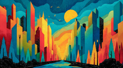 都会をテーマにしたアブストラクトアート