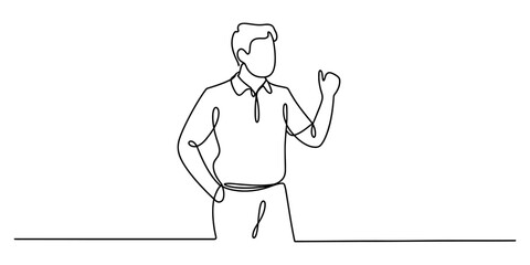A man shows a positive thumbs up gesture in a minimalist continuous line art illustration Vector, illustration