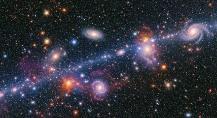 A vast expanse of space with galaxies, stars, and nebulae. The universe concept of cosmic exploration and astronomy.