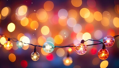 String of glowing christmas lights illuminating a vibrant bokeh background perfect for festive events holiday parties and seasonal decorations creating a joyful and celebratory ambiance