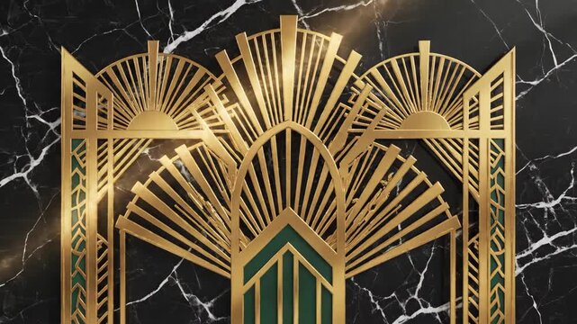 Golden art deco background with bright light reflection. Abstract geometric metal pattern for luxury design element.