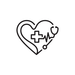 Obraz premium black Heart icon in linear design isolated vector signs. Medicine concept. Medical health care. Love passion concept. Heart shape design.