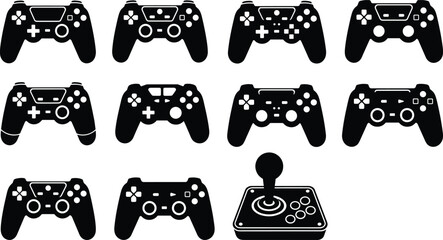 PrintVideo game controller silhouette set, joystick arcade vector, gaming device outline, console pad graphic, technology design illustration, entertainment symbol collection © Creatives World