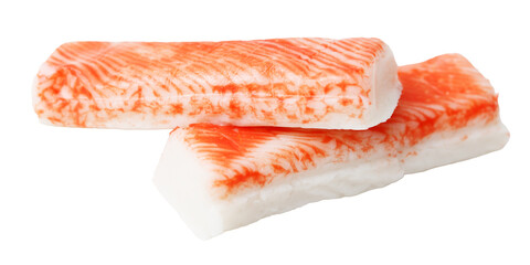 Crab sticks isolated on white background. Seafood close-up.