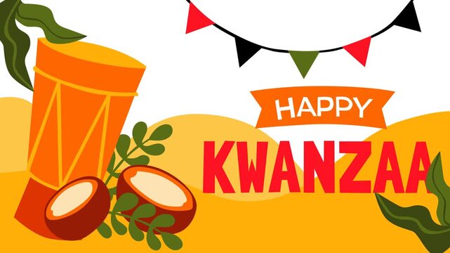 Festive Kwanzaa footage showing traditional African drum, cultural decorations, and bright holiday colors