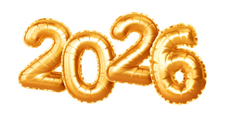 Gold 2026 Foil Balloon Isolated on Transparent Background