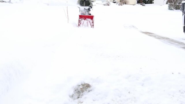 clearing snow from driveway with snowblower 