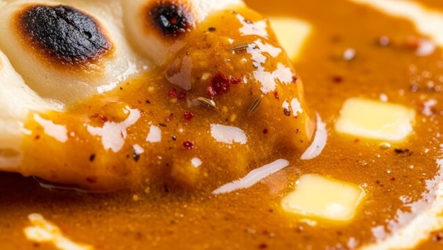 Delicious Butter Chicken Curry with Naan Bread, Indian Cuisine Close-up