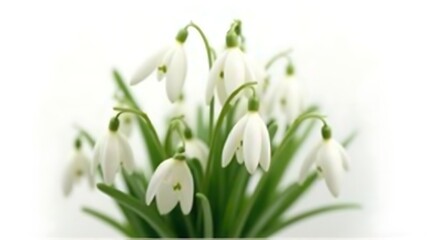 Snowdrop Flowers Blooming in Bright Natural Light on White Background