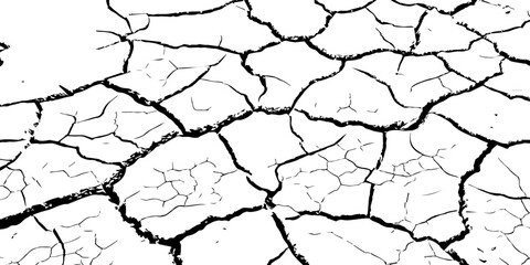 High-resolution black and white cracked dry earth texture, natural drought soil pattern with deep fissures, abstract background symbolizing climate change, arid land, desert surface, and environmental
