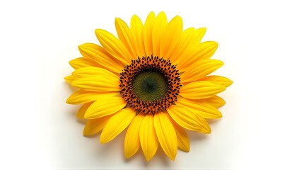 Fototapeta premium Bright Yellow Sunflower with Green Center on White Background