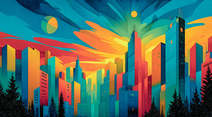 都会をテーマにしたアブストラクトアート