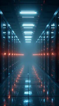 Futuristic Server Room Data Center Glow Neon Lights