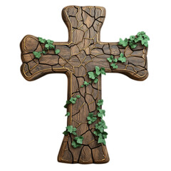Transparent ornate wooden wall cross with carved floral rustic faith decor PNG clipart
