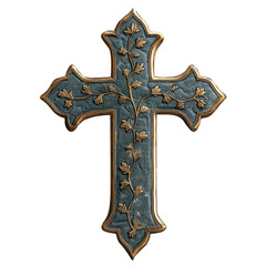Transparent ornate wooden wall cross with carved floral rustic faith decor PNG clipart