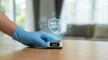 Remote Health Solutions concept. Device monitoring air quality for safety against PM2.5 particles.