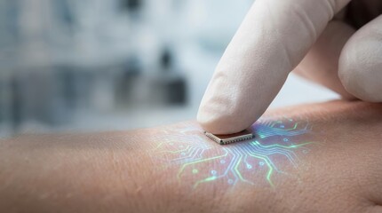 Remote Health Solutions concept. Innovative technology integrating digital circuits on skin.