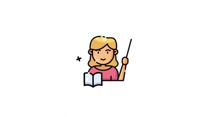 Smiling woman teacher standing with a pointer and book, suitable for educational concepts, teaching materials, presentations, and schoolrelated designs.