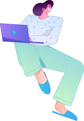 Vector flat gradient illustration of a person working on a computer while working remotely.
