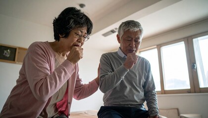 乾燥した室内で咳き込む高齢者の様子/老々介護2