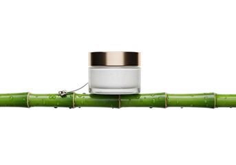 Fototapeta premium Natural cosmetic cream on bamboo stem for organic product representation with fresh look for