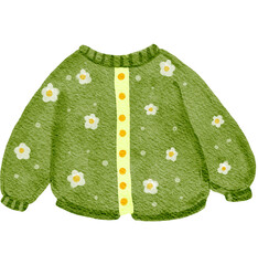 Green Cardigan With Floral Pattern Illustration 