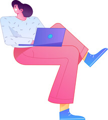 Vector flat gradient illustration of a person working on a computer while working remotely.
